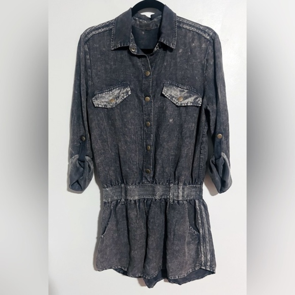 YFB Young Fabulous & Broke Noah Charcoal Gray Shortall Romper Sz 6-8M(measured)
